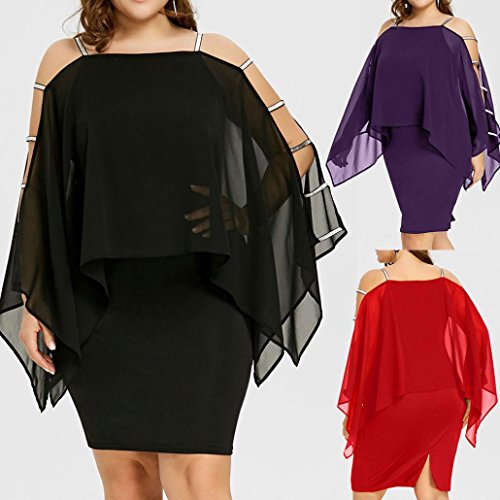BSGSH Women's Chiffon Dress Strappy Batwing Sleeve Cut Out Split Back Bodycon Party Pencil Dresses Plus Size (XL, Purple)