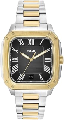 Reloj Crosby para Hombre, Movimiento de Cuarzo de Tres Agujas con Fecha y Correa de Acero Inoxidable, Plata y Tono Dorado