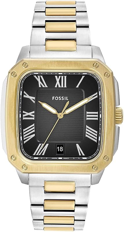 Crosby Watch for Men, Movimento de Quartzo de Três Mãos com Bracelete de Târ e Aço Inoxidável, Tons de Prata e Ouro