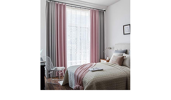 ستائر التعتيم الوردي الرمادي لصق جاكار غير شفافة مقلمة مطوي 2 لوحات للأطفال غرفة النوم غرفة المعيشة ديكور المنزل w140xl180cm amazon ae المنزل