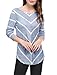 Allegra K Women's Long Sleeves Scoop Neck Striped Chevron Print Top L Blue
