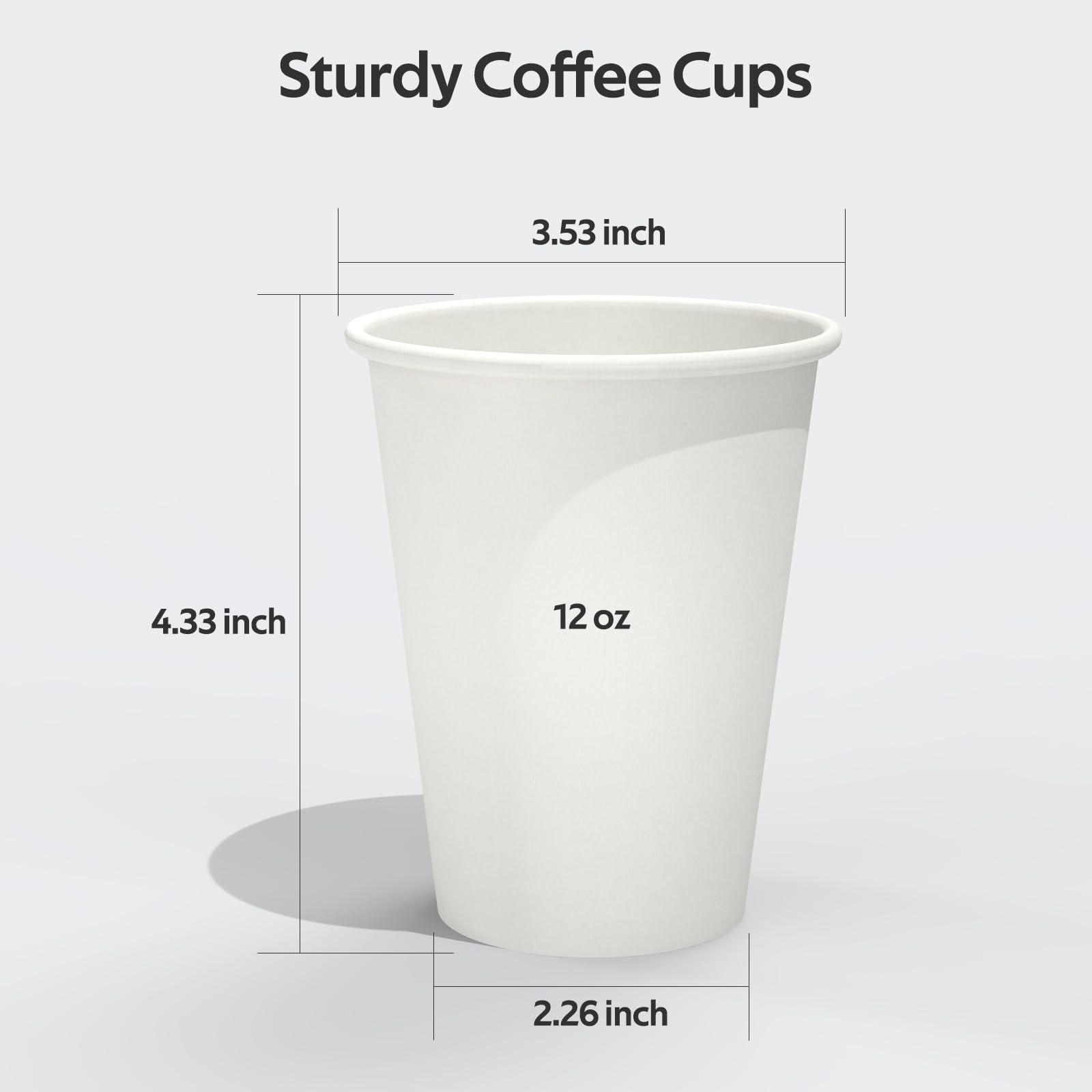 Dealusy 100 Count 12 oz Coffee Cups, Leak-Free Food Safe Paper Cups 12 oz, Disposable 12oz White Paper Cups for Cold and Hot Drinks