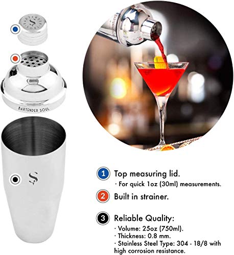 Professionelles Cocktail-Shaker-Set - 750 ml - 0,8 mm - Mit Doppel-Jigger-Messbecher, vielseitiger Silikonuntersetzer… – Bild 4