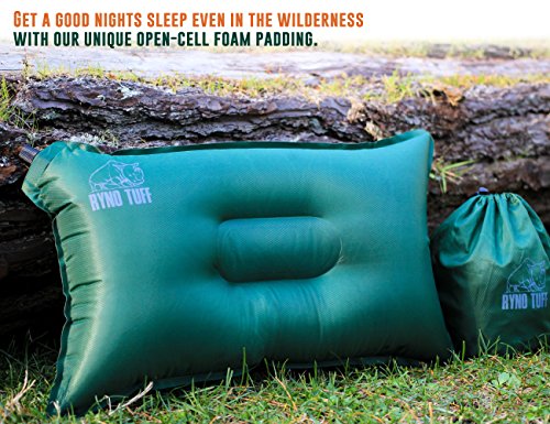 Ryno Tuff Self-Inflating Camping Pillow - Portable and Durable Inflatable Air Pillow Which Will Provide Comfort and Insulation While Camping, Backpacking, Thru Hiking and Traveling. Carry Bag Included