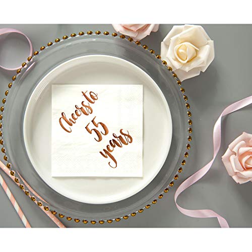 image for MAGJUCHE Cheers to 55 Years Cocktail Napkins, 50-Pack 3ply White Rose 