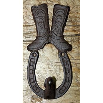 Cowboy Boots Horseshoe Cast Iron Coat Tack Hook Home Western Wall