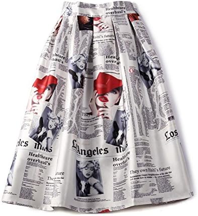 yihoudeyihou 2018 Vintage Retro Lady Newspaper Print High Waist Pleated Flare Midi Skirt Saia Longa Plissada