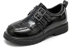 kkdom Boys Patent Leather Classic Oxford Dress Shoes Kids Uniform Loafers Retro Flats Suitable for Casual Dating Dances
