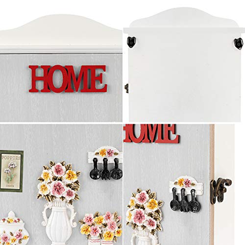 Wall Mounted Key Box Faux Wood Key Holder Key Storage Box Cabinet Hooks Rack Organizer with 10 Hangers for Home Decor with 6 Hanger for Home Decor