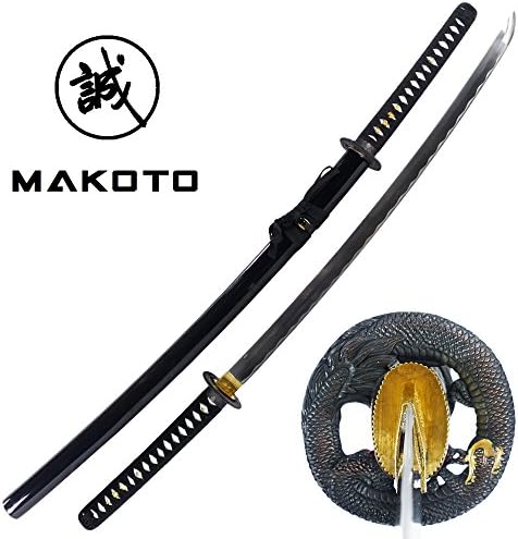 MAKOTO Handmade Sharp Katana Japanese Samurai Sword, Black, Choose Your Tsuba