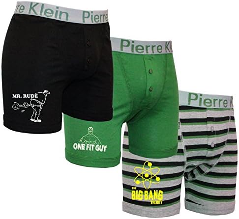 Mens 3 Pack Pierre Klein BIG BANG-RUDE-GUY Funny Jersey Boxer Shorts-Stripes-XXL