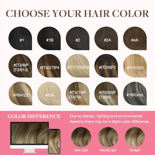 GOO GOO Extensiones Adhesivas Pelo Natural, 40cm 90g 7pcs, Extensiones de cabello humano Natural auténtico, 3/8/613 Marrón Nogal a Castaño Ceniza y Rubio Blanquecino