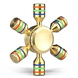 Fidget Hand Spinner Gold Mothca 2-5 Minutes Super Quiet Smooth Fast Spin Rainbow 6 Blades Finger Spinner DIY Colorful Brass Fidget Toy Hand Relieves Perfect For ADHD Anxiety Autism Adult Kids(6 Sided)