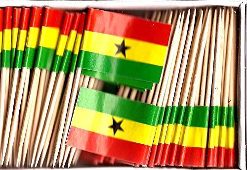 One Box Mini Ghana Toothpick Flags, 100 Small Mini Ghanaian Flag Cupcake Toothpicks or Cocktail Picks
