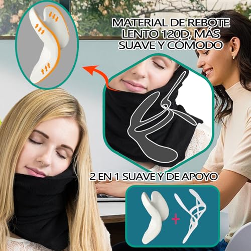 VXMBNB Almohada de Viaje,Protección del Cuello,Almohada de Viaje para el Cuello,Ajustable,compacta,Adecuado para hogar,Oficina, Viajes de Larga distanciaetc. (Negro)