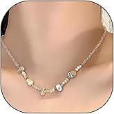 GIGB PBDK Boho Natural Stone Beads Choker Necklace, Adjustable Handmade Champagne Color Collar Necklace, Fashion Statement Beach Holiday Jewelry Gift for Women