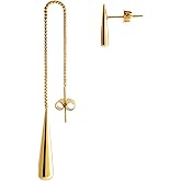 Teardrop Threader Long Dangle Earrings for Women, 18K Gold Plated Stainless Steel Dainty Earrings Chain Stud Tragus Piercing Hypoallergenic Earrings Trendy
