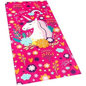 Softerry Love Unicorn Beach Towel Pink Fantasy Rainbow 30 x 60 inches 100% Cotton Velour