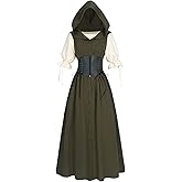 LTAKK Renaissance Costume Women Medieval Dress Ren Faire Hooded Dresses with Corset
