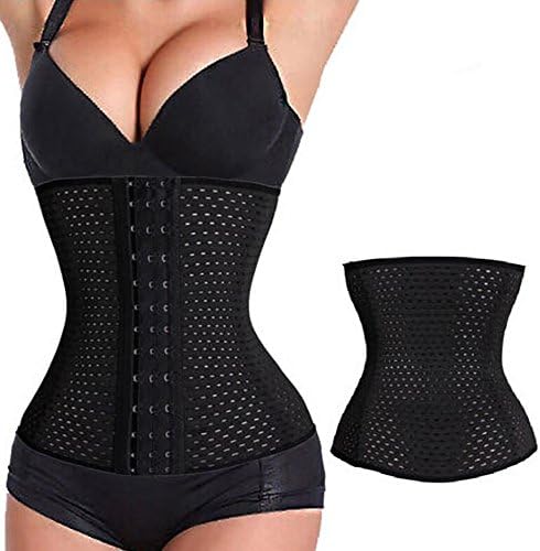 Women's Breathable Waist Training Shaper Corset With Steel Boned 3 Hook Rows For Weight Loss (Black, M)