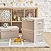 EZOWare Large Storage Boxes [3-Pack] Large Linen Fabric Foldable Storage Cubes Bin Box Containers with Lid and Handles for Home Nursery, Closet, Baby Products (Silver Gray)