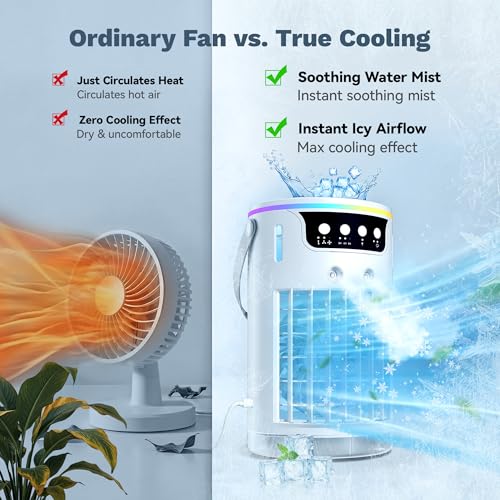 Portable Air Conditioners, AC Fan Mini Evaporative Air Cooler 1200ML with Ice Cooling Mist Personal Air Conditioner Quiet for Bedroom, Home Office Desk (white)