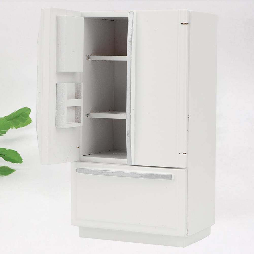 1:12 Dollhouse Decor Wooden Refrigerator, Mini Kitchen Model Family Furniture Lifelike Dollhouse Model(White) - Image 4