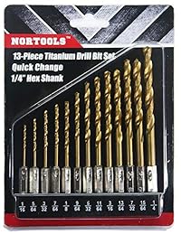 nortools Juego de 13 brocas de titanio vástago hexagonal de 1 4" de cambio rápido