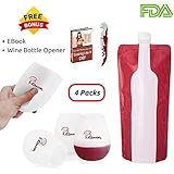 KESWON - Unbreakable Shatterproof Flexible Silicone Wine Glasses + Foldable Plastic Bottle Bags - Drinkware Set for Camping, BBQ Party Cups, Poolside Set of 4 WHITE cups 2 carriers and 1 bottle opener