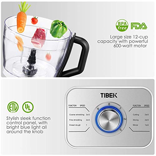 Food Processor, 12-Cup 600W Powerful Multi-Function Food Processor with LED light, Safe lock, 3 Speeds 6 Main Functions with Chopper Blade, Dough Blade, Shredder, Slicing Attachments, Silver - Thumbnail 7