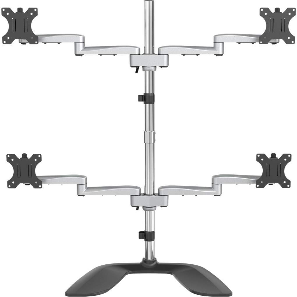 StarTech.com Desktop Quad Monitor Stand - Ergonomic VESA 4 Monitor Arm (2x2) up to 32" - Free Standing Articulating Universal Pole Mount - Height Adjustable/Tilt/Swivel/Rotate - Silver (ARMQUADSS)