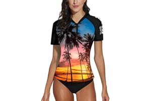BesserBay Women's Rash Guard UPF 50+ UV Protection Short Sleeve Front Zip Swim Shirts S-2XL