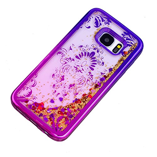 Glitter Liquid Clear Case for Galaxy S7,,Herzzer Luxury [Unique Flower Pattern] Soft Flexible with Electroplated Frame Flowing Sparkle Love Heart Star Crystal Back Case - Thumbnail 5