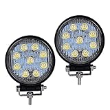 LED Light Bar YITAMOTOR 2PCS 4 Inch 27W Round LED Light Pods Work Light Flood Beam Off Road Driving Light Fog Lights Waterproof Truck Tractor Car Boat Motorcycle ATV SUV 4WD 12V 24V, 2 Year Warranty