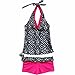 FEESHOW Big Girls' Geometric Two Piece Halter Tankini Swimsuit Set Bathing Suit Hot Pink 9-10