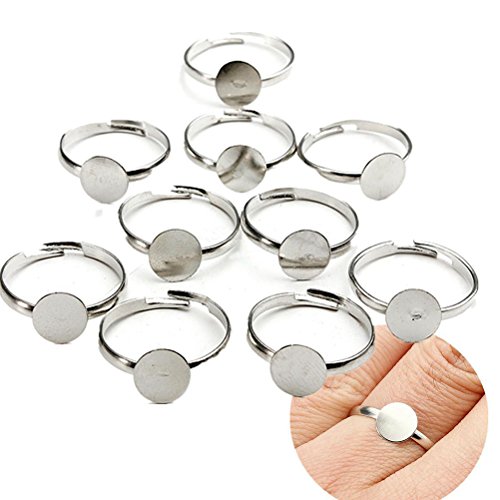 Maggie 100PCS 8mm Silver Plated Adjustable Flat Ring Base Blank Jewelry Findings