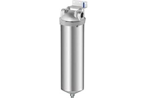 Amwater NSF/ANSI 42 Stainless Steel Whole House Water Filter Housing, 10" x 2.5" Sediment Water Filter System for Heavy Duty, Well & City Water, 1/2" NPT Port, Drain Valve Style C