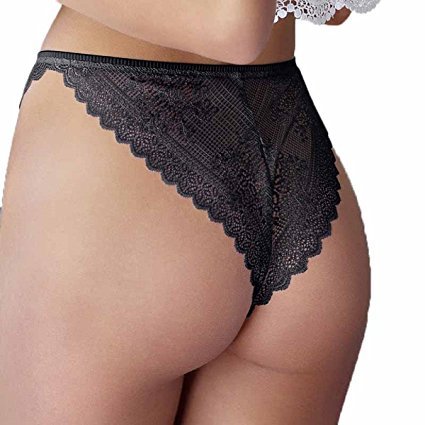 Sexy Basics Women's 3 Pack Hi-Leg Brazilan Thong Lace Panties Active Underwear (3 Pack- Black/Nude/Ivory White, Large) - Thumbnail 4