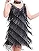 kayamiya Women' 1920s Tassels Straps Dress Gatsby Cocktail Party Fringed Costume Flapper Dresses Black Silver M