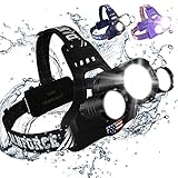 NEWEST And BEST Version Headlamp, Brightest Head Lamp Provide 1080 Lumens with 3 Original Cree Led. 2 Powerful Rechargeable Batteries, Maximum Comfort Headlamps For Outdoor & Indoor, With Red Light.