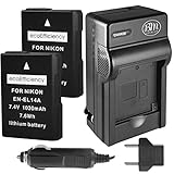 ecoEfficiency 2 Pack of Fully Decoded EN-EL14, EN-EL14A Batteries and Charger for Nikon D3400, D5600 Digital SLR Camera