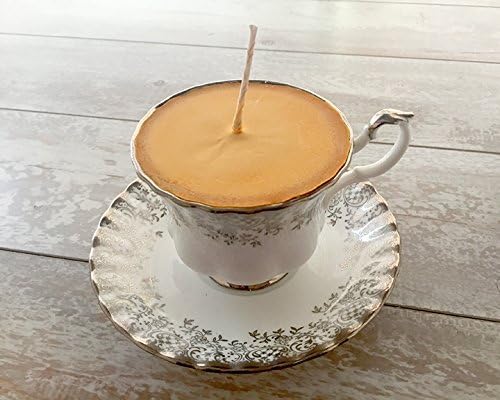 Teacup Candle - Vintage Royal Albert China White with Silver Detail Design with Warm Vanilla Sugar Scented Soy Wax Candle