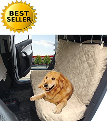 Elegant Comfort Diamond Design %100 Waterproof Premium Quality Micro-Suede Bench Car Seat Protector Cover (Entire Rear Seat) for Pets - TIES TO STOP SLIPPING OFF THE BENCH , Beige/Cream