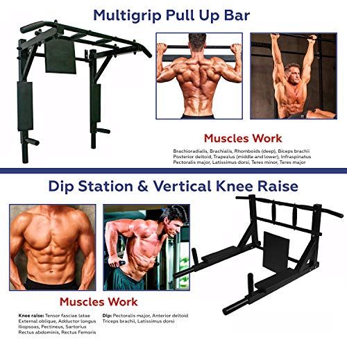 Wandmontage Pull Up Bar en Dip Station Multi-Grip Chin Up Bar Dip Stands Compacte Power Tower voor Indoor Thuis Gym… - Image 5