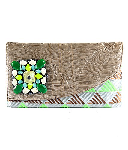 SAISHA Womens Clutch (Gold & Brown)