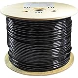 Dripstone Bare Copper 1000ft CAT6 Outdoor / Direct Burial Solid Ethernet Cable 23AWG CMX Waterproof Wire HDPE insulated Polyethylene (PE) Pass Fluke Test for Indoor / Outdoor Installations Drum Black
