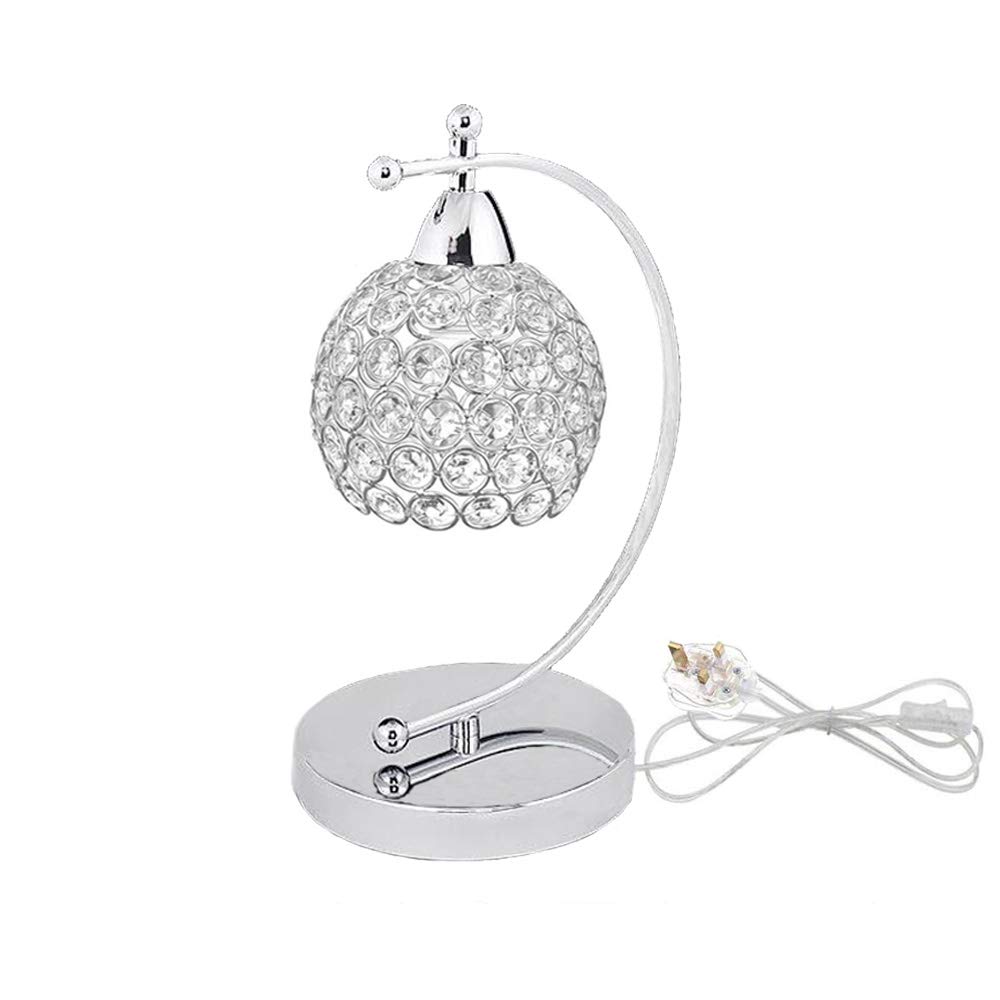 Onerbuy Modern Crystal Table Lamp Plug in Bedside Lamp E26/E27 Chrome Silver Nightstand Desk Lamp with On/Off Switch in Line for Bedroom, Living Room, Office, Dining Room, Hotel(Crystal Ball Lamp)