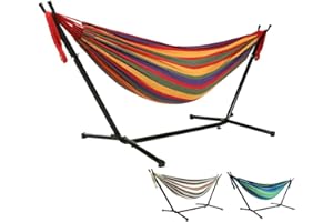 GOUTIME Hammock with Stand,Double Hammocks with Space Saving Steel Stand 2-Person Hammock with Portable Carrying Bag, Camping