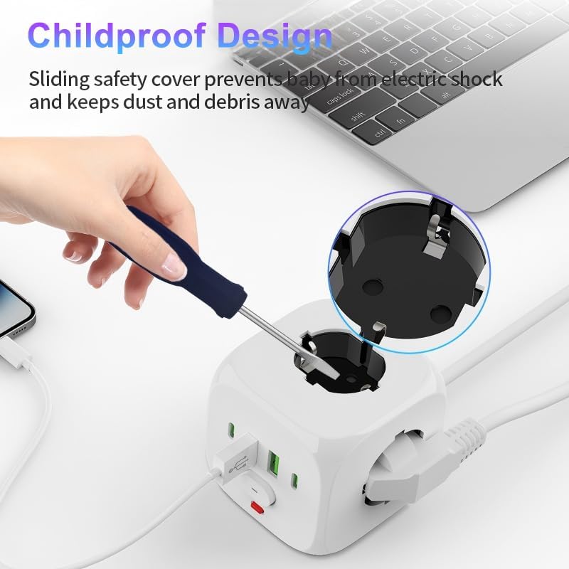 Ciabatta Elettrica Multipresa con USB,Multipresa Cubo a 3 Prese Schuko