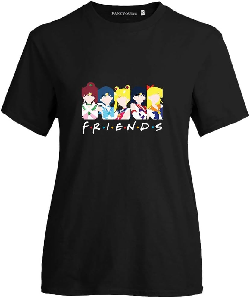 lucasy Women's Friends T-Shirt Harajuku Graphic Sailor Moon Tees Short Sleeve Graphic Pullover
